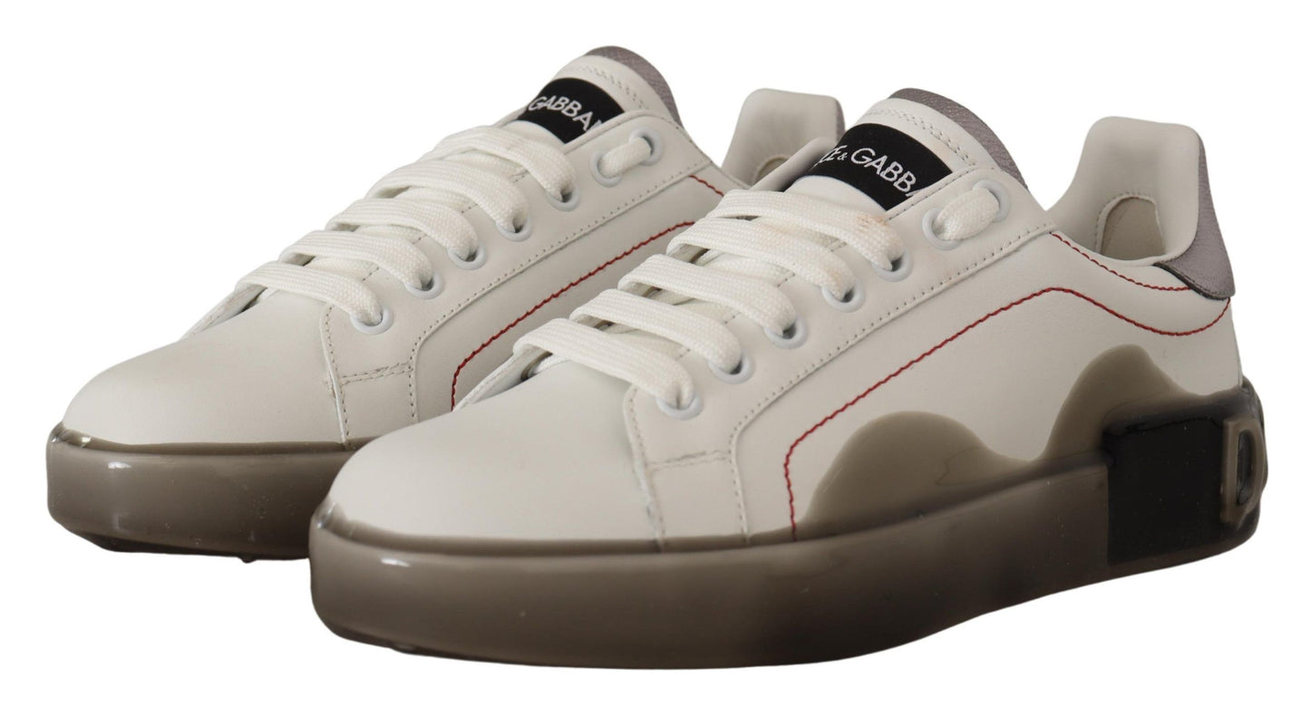 Dolce &amp; Gabbana Weiße Lederschuhe Damen Logo Portofino Sneakers