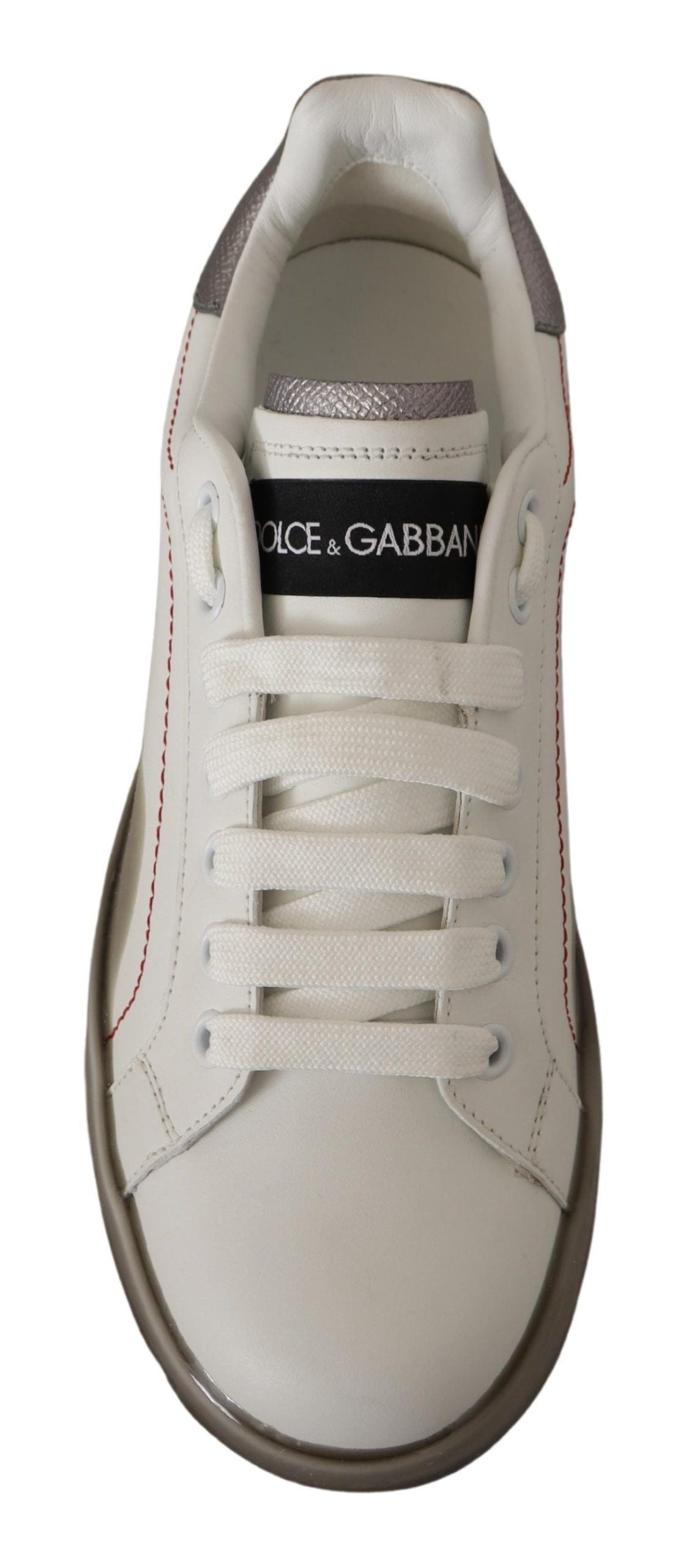 Dolce &amp; Gabbana Weiße Lederschuhe Damen Logo Portofino Sneakers