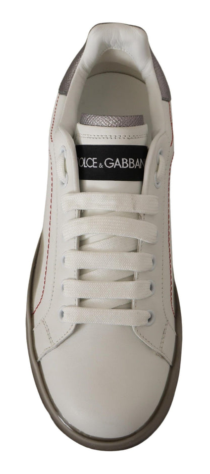 Dolce &amp; Gabbana Weiße Lederschuhe Damen Logo Portofino Sneakers