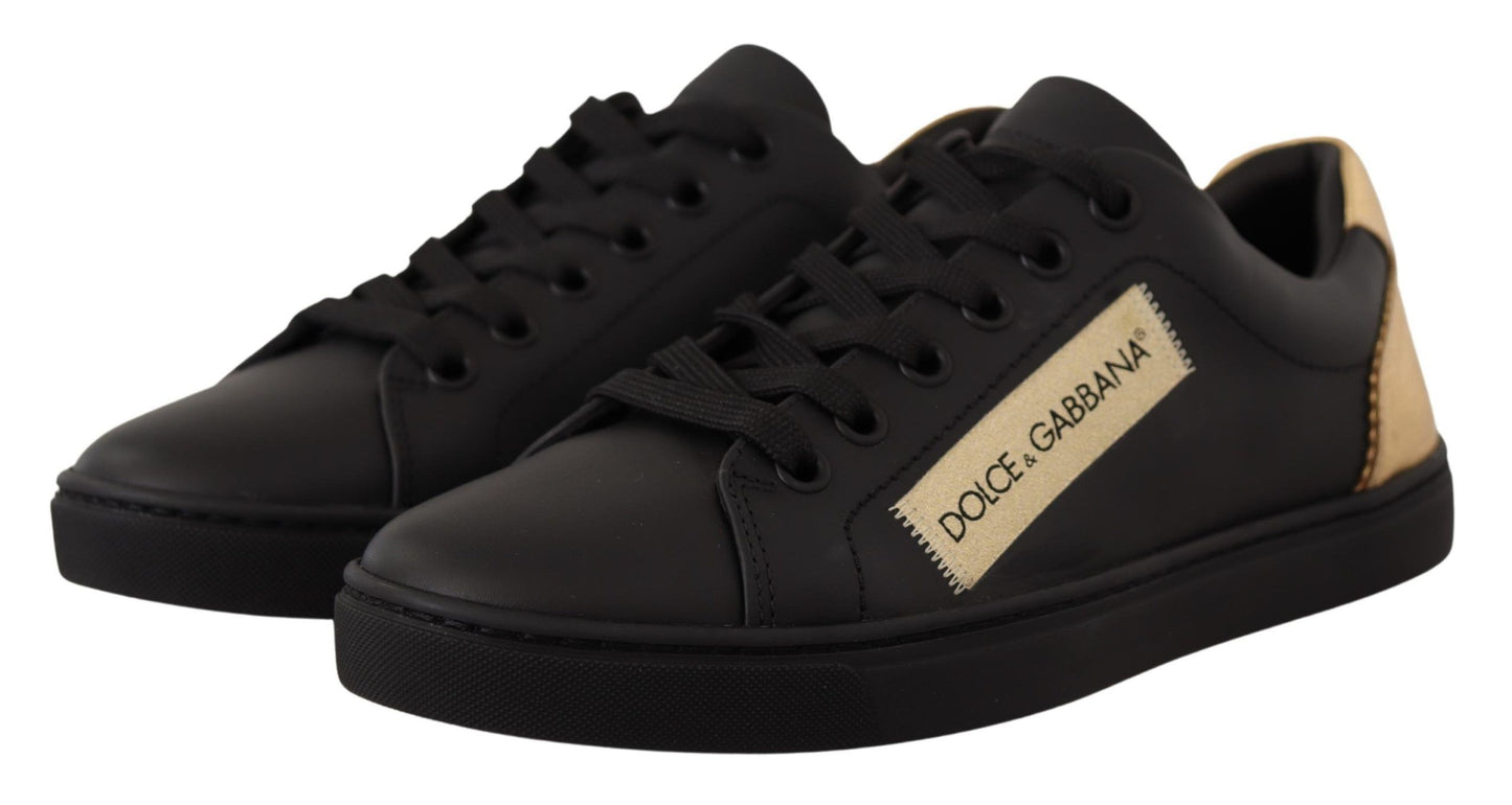 Dolce &amp; Gabbana Schwarz Gold Leder Low Top Sneakers Damenschuhe