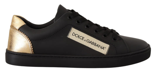 Dolce &amp; Gabbana Schwarz Gold Leder Low Top Sneakers Damenschuhe