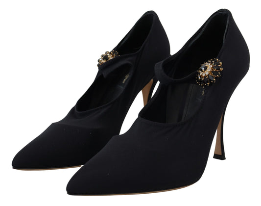 Dolce &amp; Gabbana Schwarze Socken Stretch-Pumps mit Kristallen