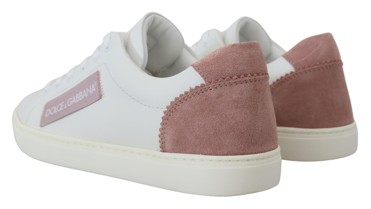 Dolce &amp; Gabbana Weiß Rosa Leder Low Top Sneakers Schuhe