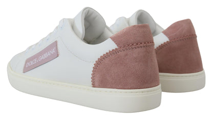 Dolce &amp; Gabbana Weiß Rosa Leder Low Top Sneakers Schuhe
