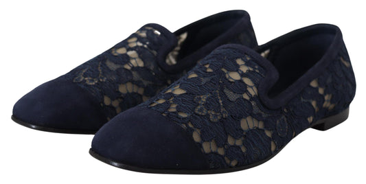Dolce &amp; Gabbana – Slipper mit Blumenspitze in Blau
