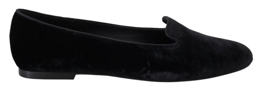Dolce &amp; Gabbana – Slipper aus schwarzem Samt, flache Schuhe