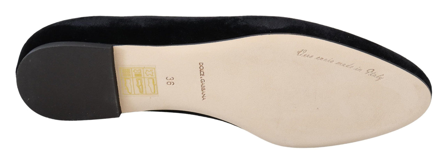 Dolce &amp; Gabbana – Slipper aus schwarzem Samt, flache Schuhe