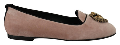 Dolce &amp; Gabbana – Slipper aus rosa Samt, flache Schuhe