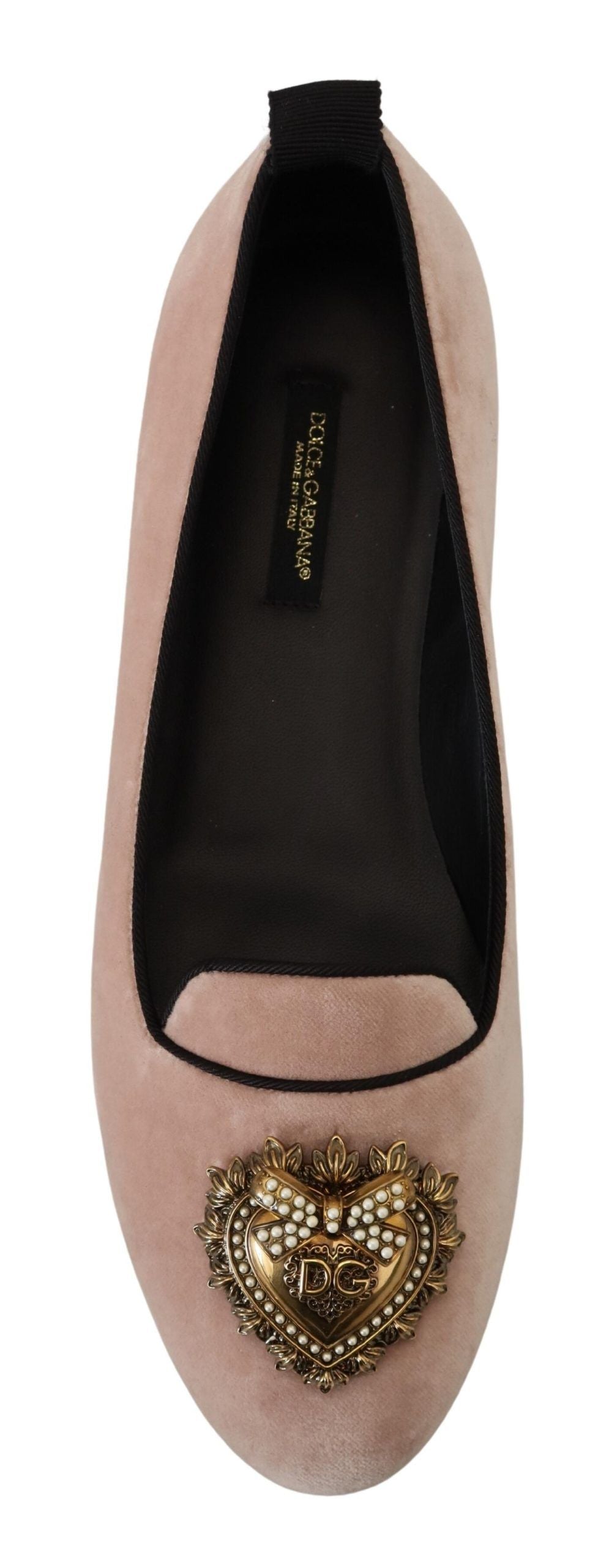 Dolce &amp; Gabbana – Slipper aus rosa Samt, flache Schuhe