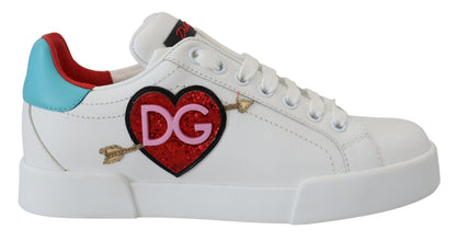 Dolce &amp; Gabbana – Weiße Ledersneaker „Portofino“ mit Herz-Logo