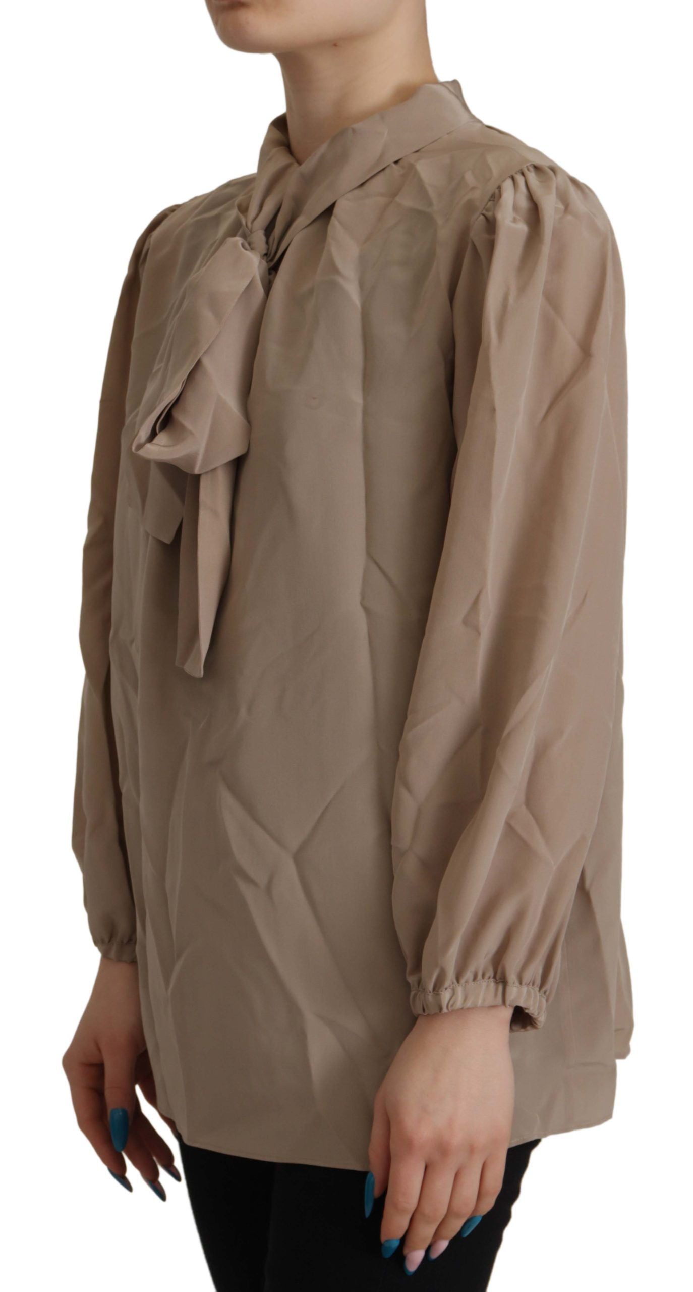 Dolce &amp; Gabbana – Bluse mit Ascot-Kragen und braunem Bund