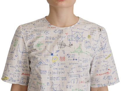 Dolce &amp; Gabbana – Kurzärmliges Oberteil aus weißer Baumwolle mit Algebra-Print