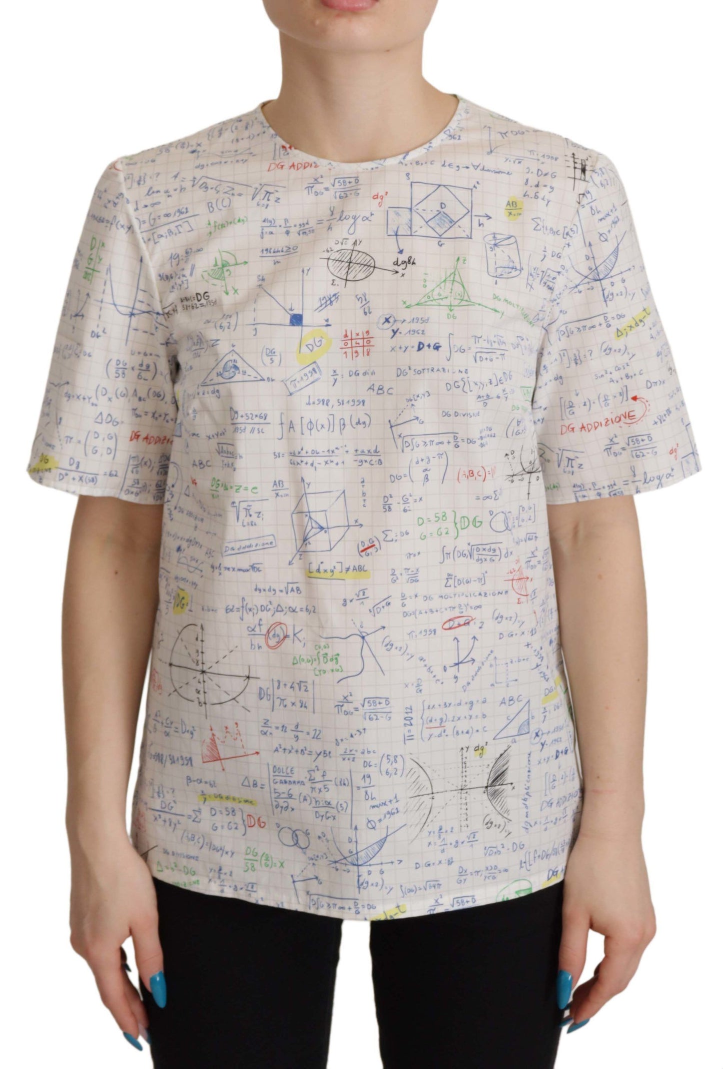 Dolce &amp; Gabbana – Kurzärmliges Oberteil aus weißer Baumwolle mit Algebra-Print