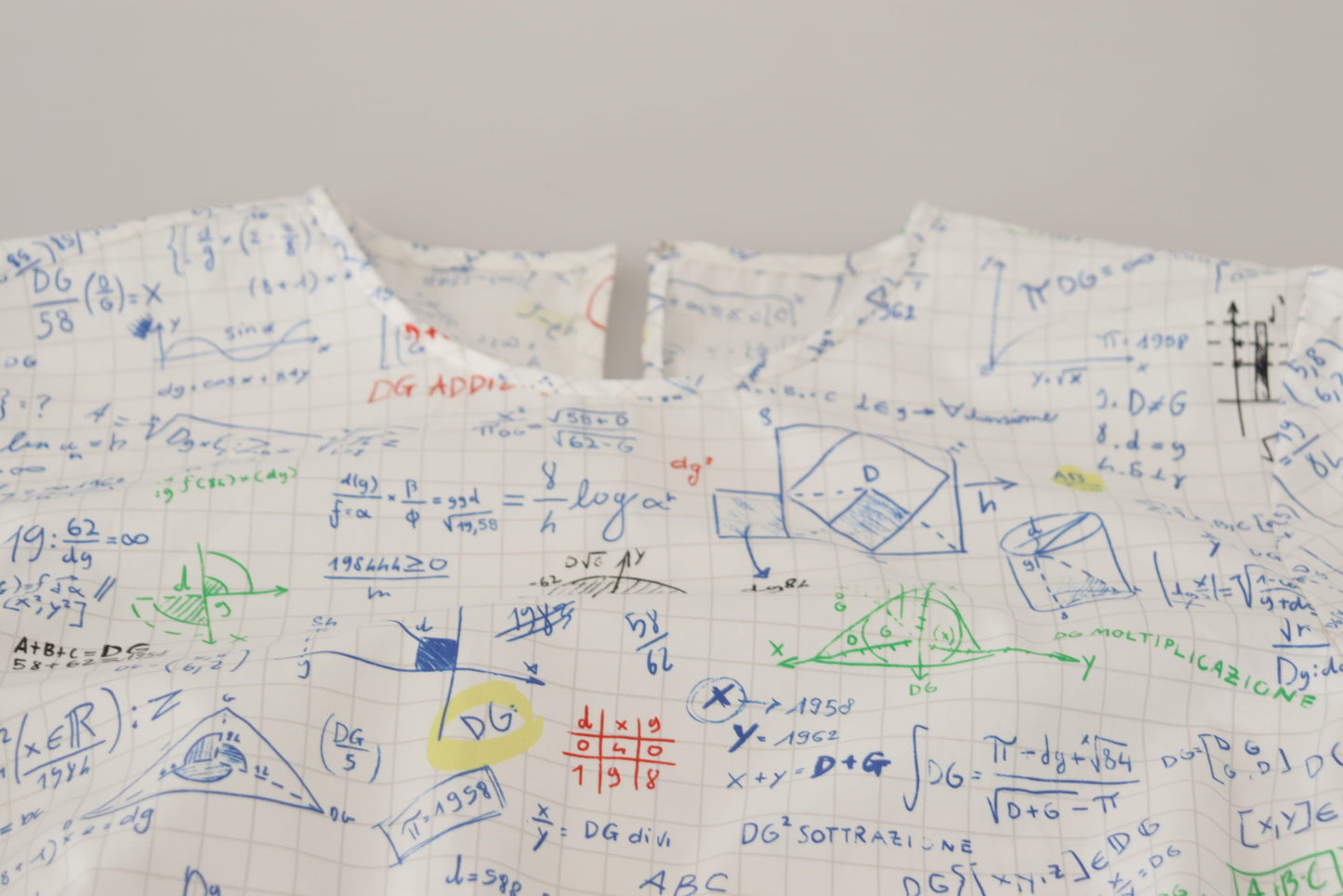 Dolce &amp; Gabbana – Kurzärmliges Oberteil aus weißer Baumwolle mit Algebra-Print