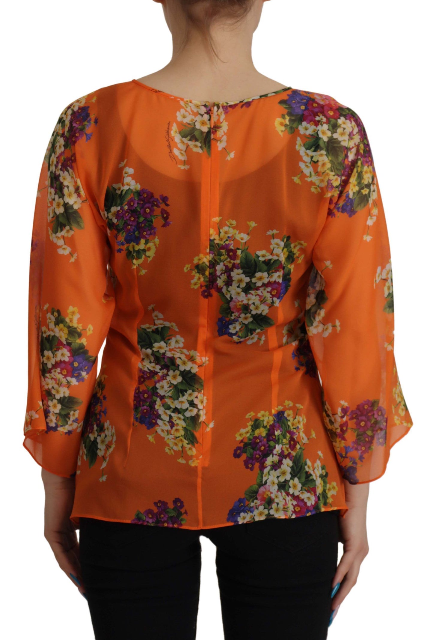 Dolce &amp; Gabbana – Orangefarbene Bluse mit Blumenmuster und langen Ärmeln