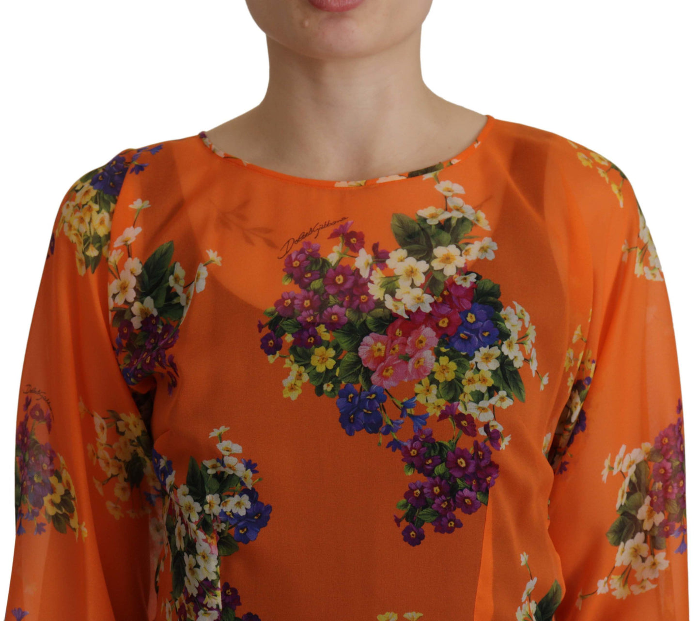 Dolce &amp; Gabbana – Orangefarbene Bluse mit Blumenmuster und langen Ärmeln