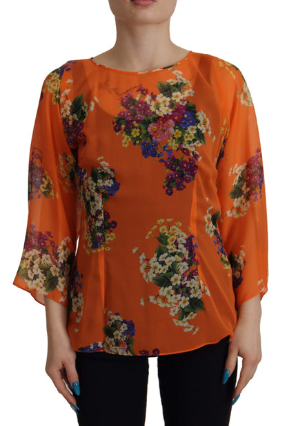 Dolce &amp; Gabbana – Orangefarbene Bluse mit Blumenmuster und langen Ärmeln