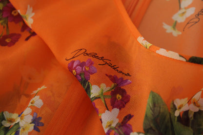 Dolce &amp; Gabbana – Orangefarbene Bluse mit Blumenmuster und langen Ärmeln