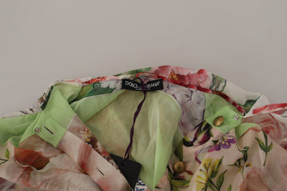 Dolce &amp; Gabbana Bluse mit mehrfarbigem Ascot-Kragen und floralem Patchwork-Design
