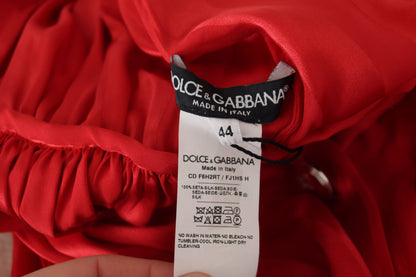 Dolce &amp; Gabbana – Rotes Midikleid aus Satinseide mit Knopfleiste und Gürtel
