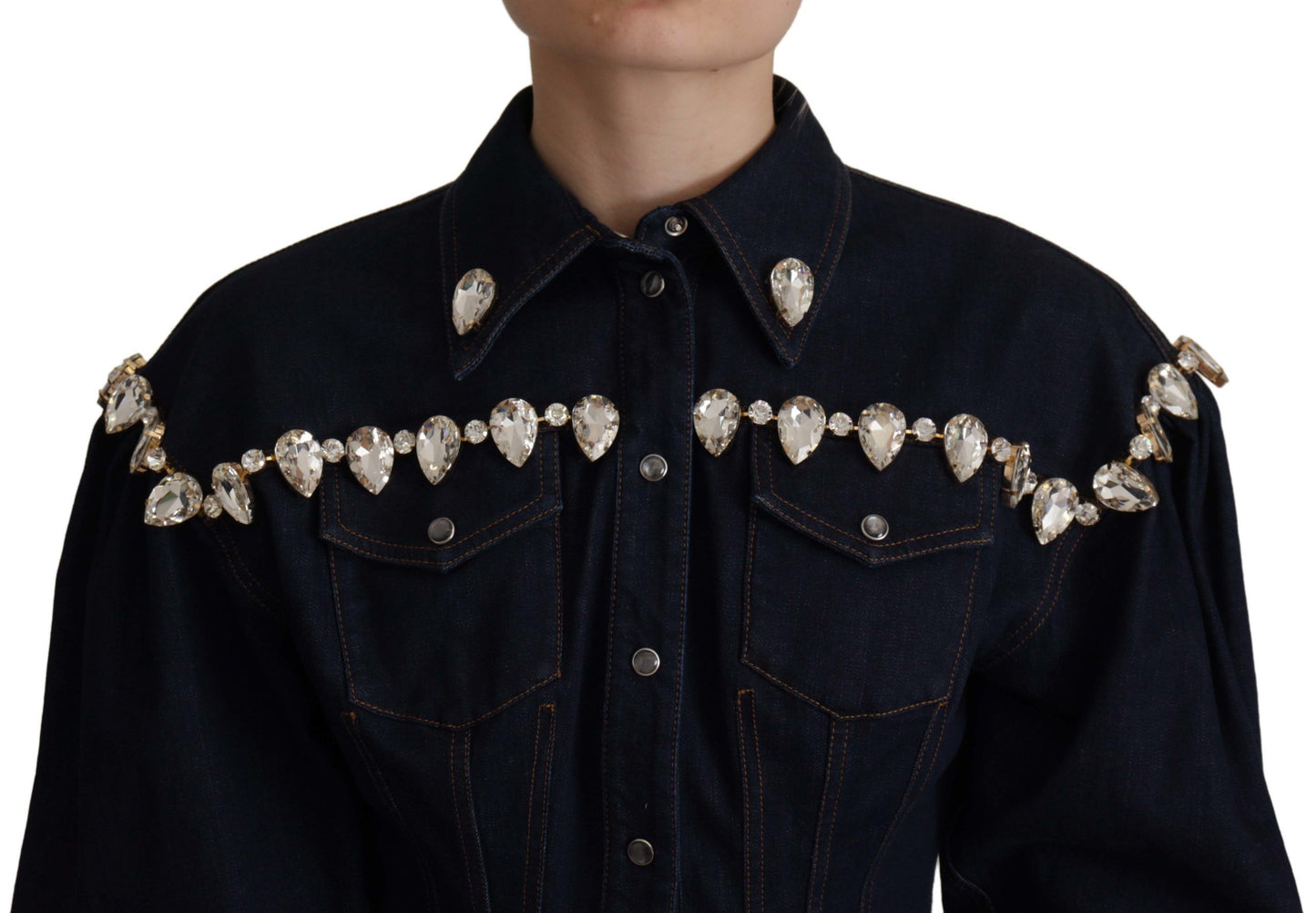Dolce &amp; Gabbana – Blaue Denim-Baumwolljacke mit Kristallverzierung