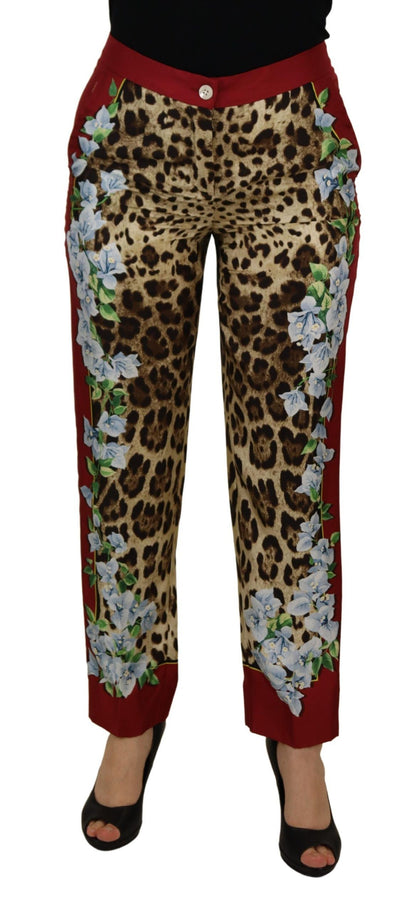 Dolce &amp; Gabbana – Mehrfarbige Hose mit Leopardenmuster und Flora-Print in mittlerer Taille