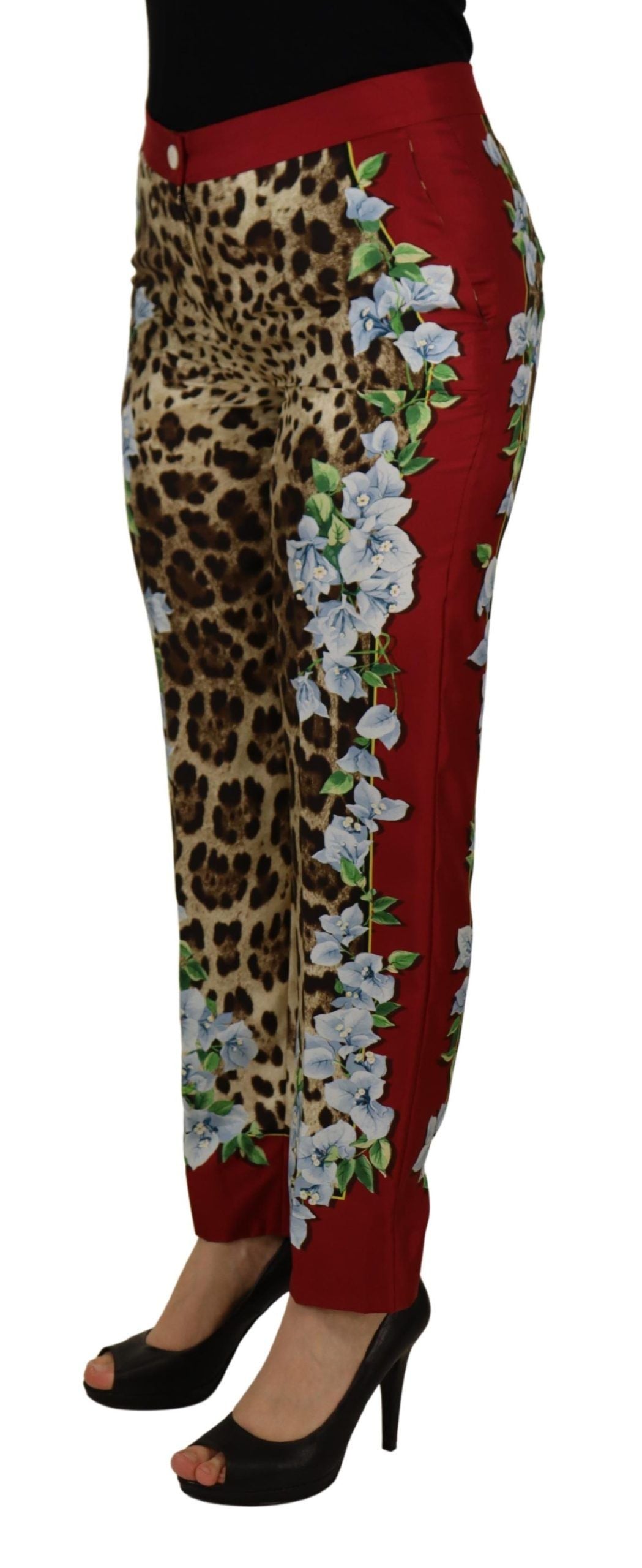 Dolce &amp; Gabbana – Mehrfarbige Hose mit Leopardenmuster und Flora-Print in mittlerer Taille