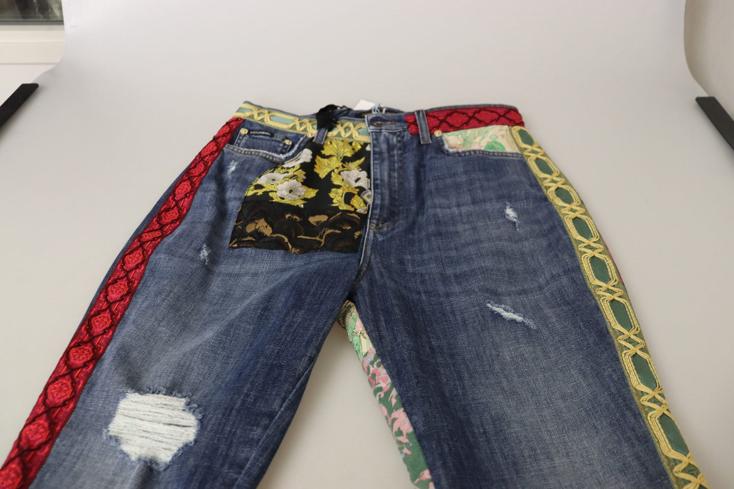Dolce &amp; Gabbana Blaue Patchwork-Jeans mit hoher Taille