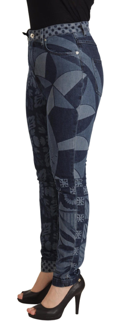Dolce &amp; Gabbana – Blaue Skinny-Jeans mit Blumenmuster und hoher Taille