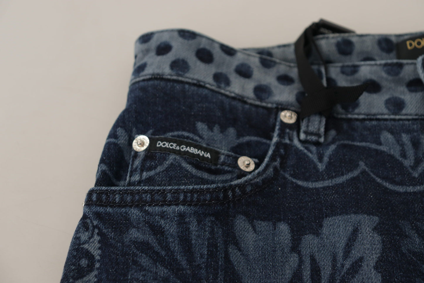 Dolce &amp; Gabbana – Blaue Skinny-Jeans mit Blumenmuster und hoher Taille