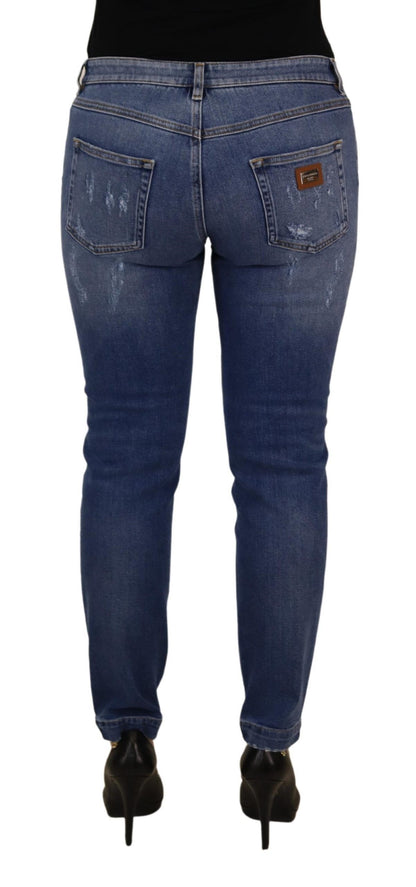 Dolce &amp; Gabbana – Skinny-Jeans aus gewaschener Baumwolle mit niedriger Taille in Blau