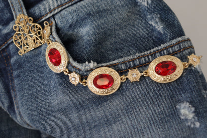 Dolce &amp; Gabbana – Blaue Jeanshose mit Kristallverzierung