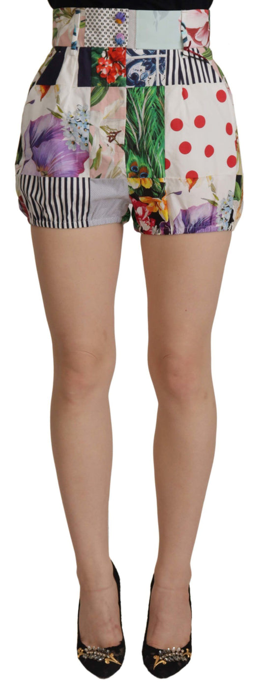 Dolce &amp; Gabbana Mehrfarbige Patchwork-Shorts aus Baumwolle mit hoher Taille