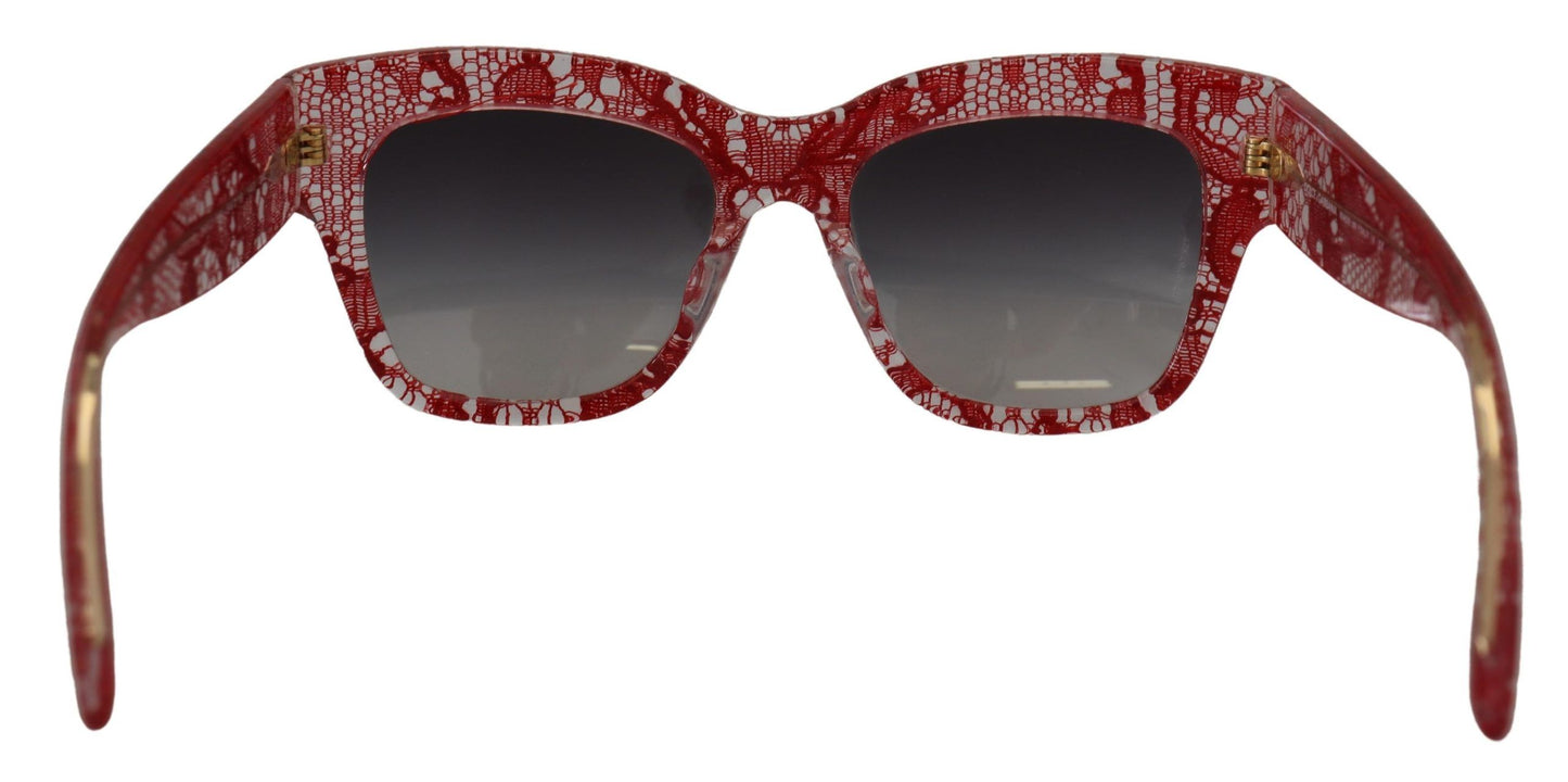 Dolce &amp; Gabbana – Rechteckige Sonnenbrille DG4231F aus rotem Acetat mit Spitze