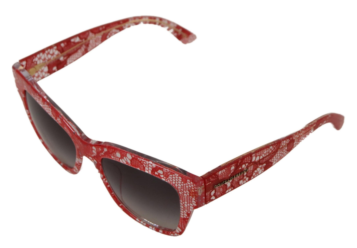 Dolce &amp; Gabbana – Rechteckige Sonnenbrille DG4231F aus rotem Acetat mit Spitze
