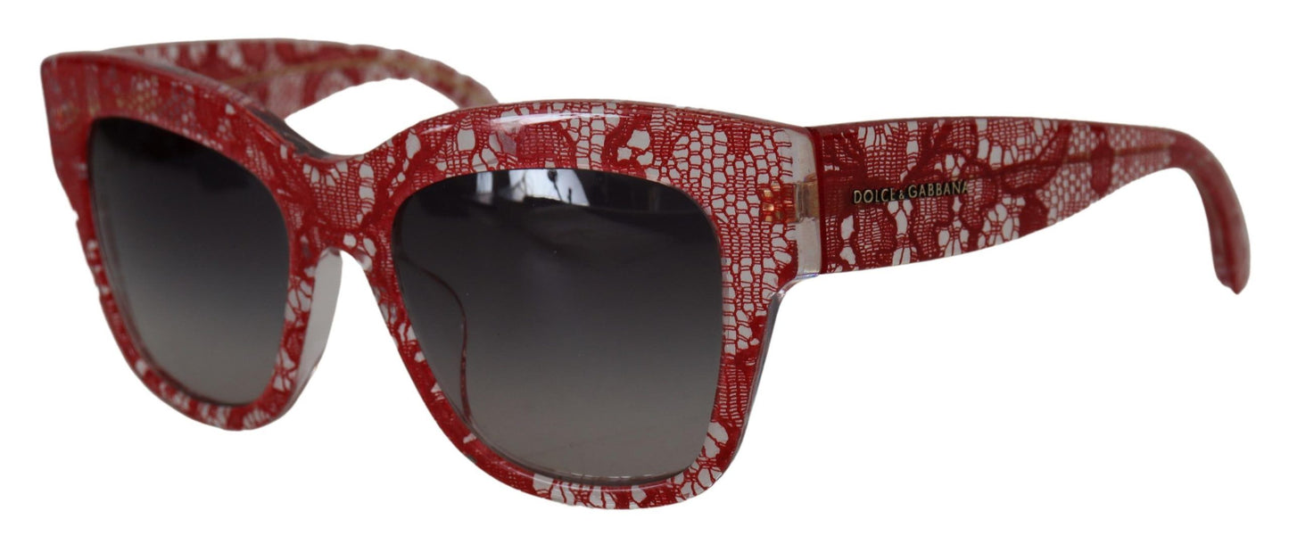 Dolce &amp; Gabbana – Rechteckige Sonnenbrille DG4231F aus rotem Acetat mit Spitze