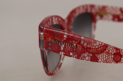 Dolce &amp; Gabbana – Rechteckige Sonnenbrille DG4231F aus rotem Acetat mit Spitze
