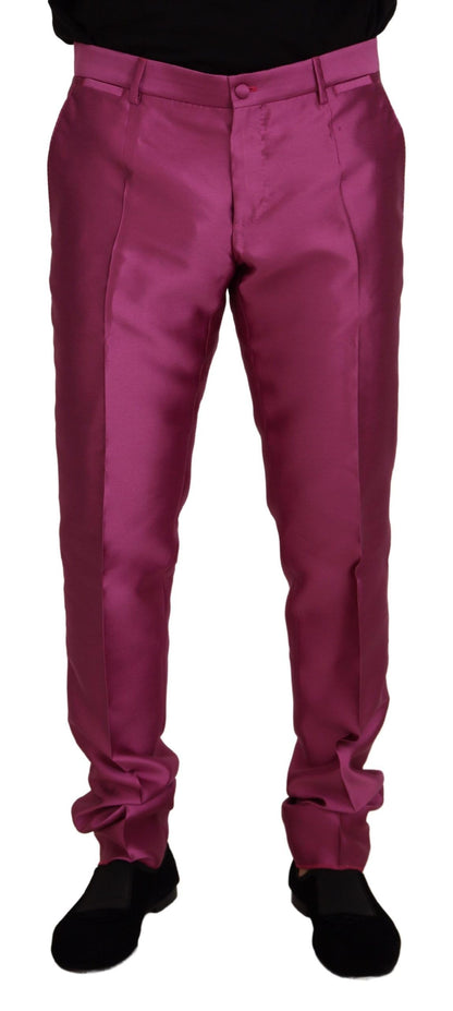 Dolce &amp; Gabbana – Schmale Hose aus rosa Seide, formelle Hose