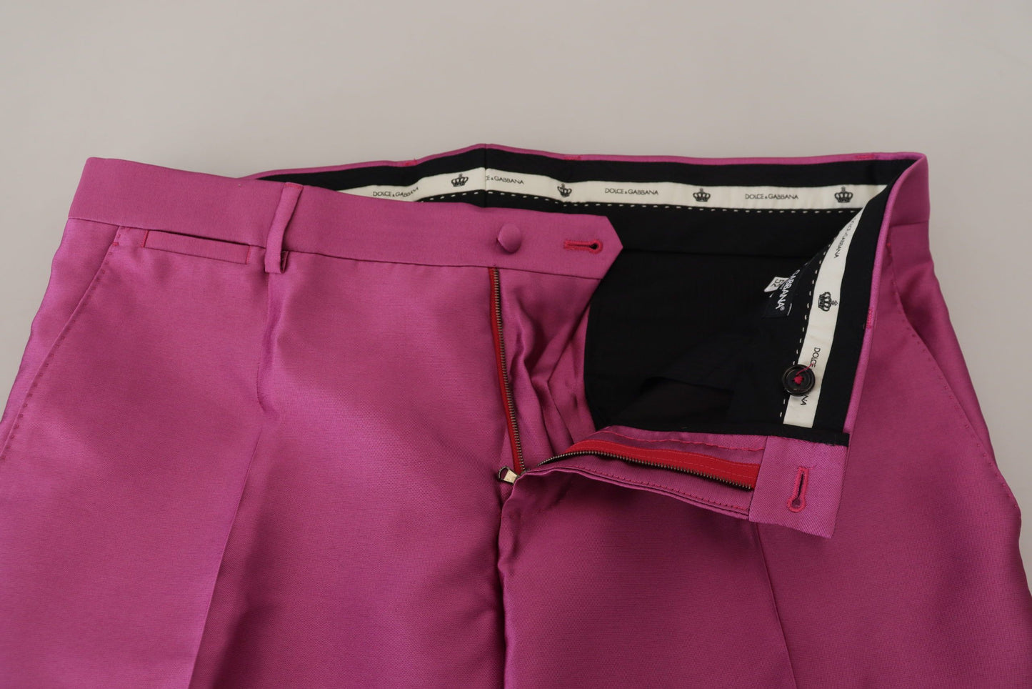 Dolce &amp; Gabbana – Schmale Hose aus rosa Seide, formelle Hose