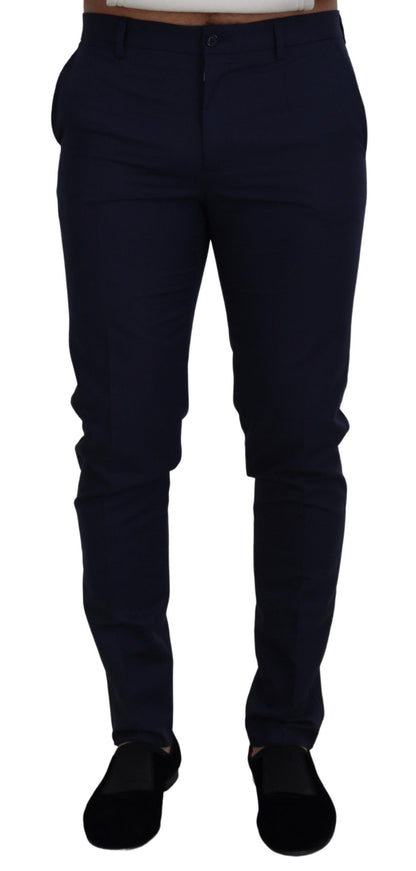 Dolce &amp; Gabbana Blaue Leinen-Baumwoll-Schlanke Hose Chinos Hose
