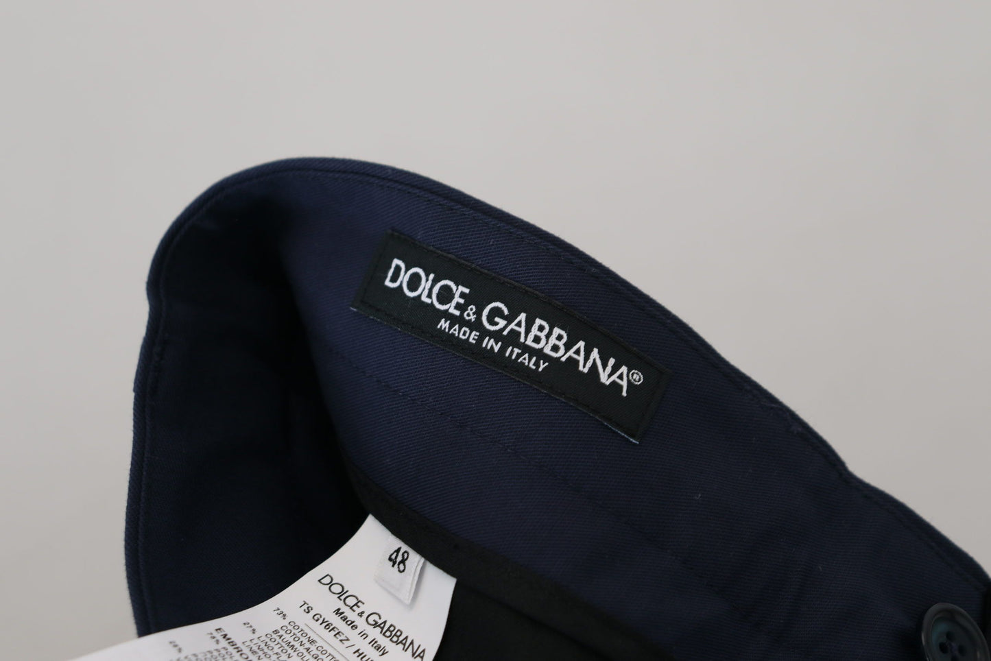 Dolce &amp; Gabbana Blaue Leinen-Baumwoll-Schlanke Hose Chinos Hose