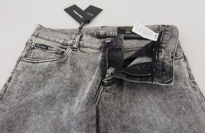 Dolce &amp; Gabbana – Graue Slim-Fit-Jeans aus Stretch-Baumwolle in Waschung