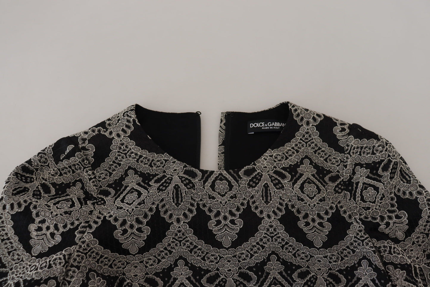 Dolce &amp; Gabbana – Schwarz-graues, figurbetontes Jacquard-Etuikleid