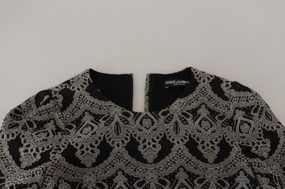 Dolce &amp; Gabbana – Schwarz-graues, figurbetontes Jacquard-Etuikleid