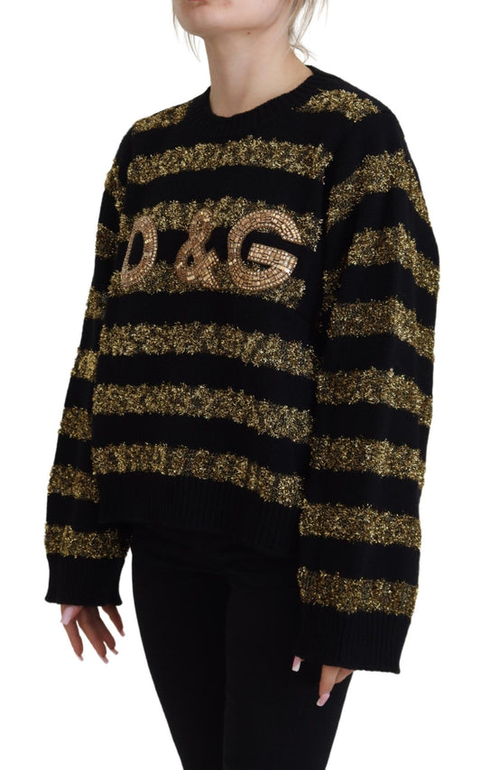 Dolce &amp; Gabbana Schwarz-Gold D&amp;G Kristall Kaschmirpullover