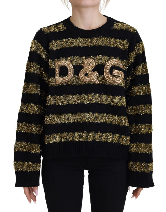 Dolce &amp; Gabbana Schwarz-Gold D&amp;G Kristall Kaschmirpullover