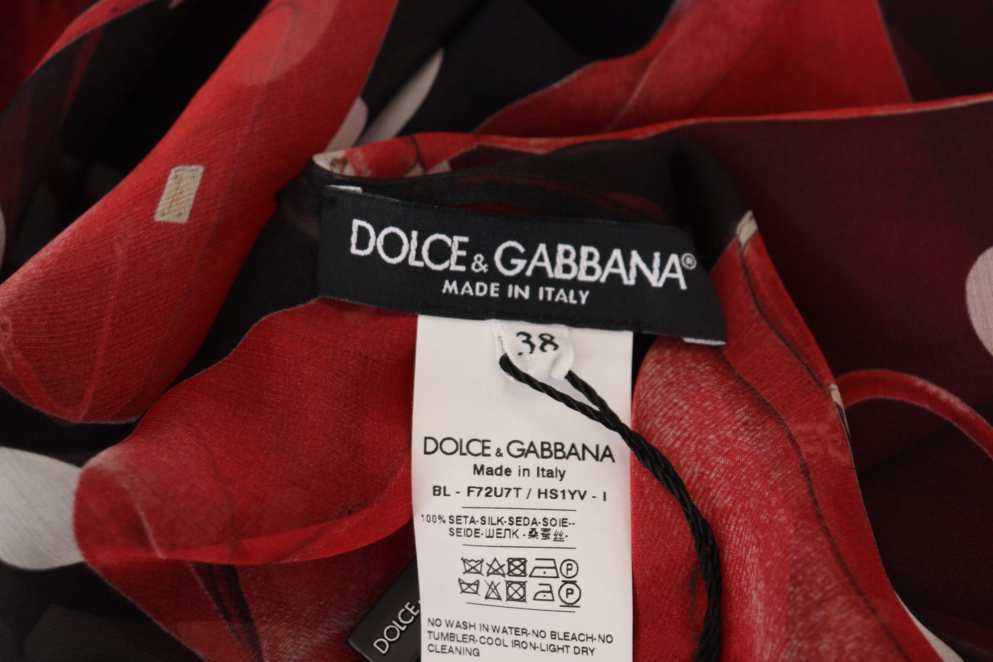 Dolce &amp; Gabbana Schwarz Rot Sicily Bag Seidenhemd Top Bluse