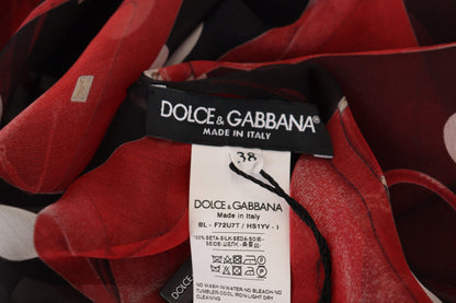 Dolce &amp; Gabbana Schwarz Rot Sicily Bag Seidenhemd Top Bluse