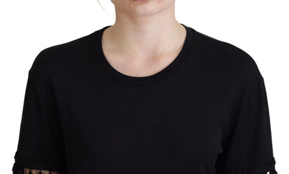 Dolce &amp; Gabbana Schwarze T-Shirt-Bluse mit Quasten aus Baumwolle