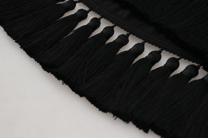 Dolce &amp; Gabbana Schwarze T-Shirt-Bluse mit Quasten aus Baumwolle